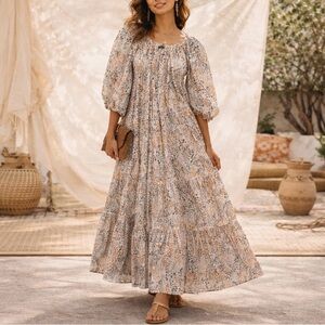 ERIKA PENA x ANTHROPOLOGIE Leopard Balloon Sleeve Maxi Dress